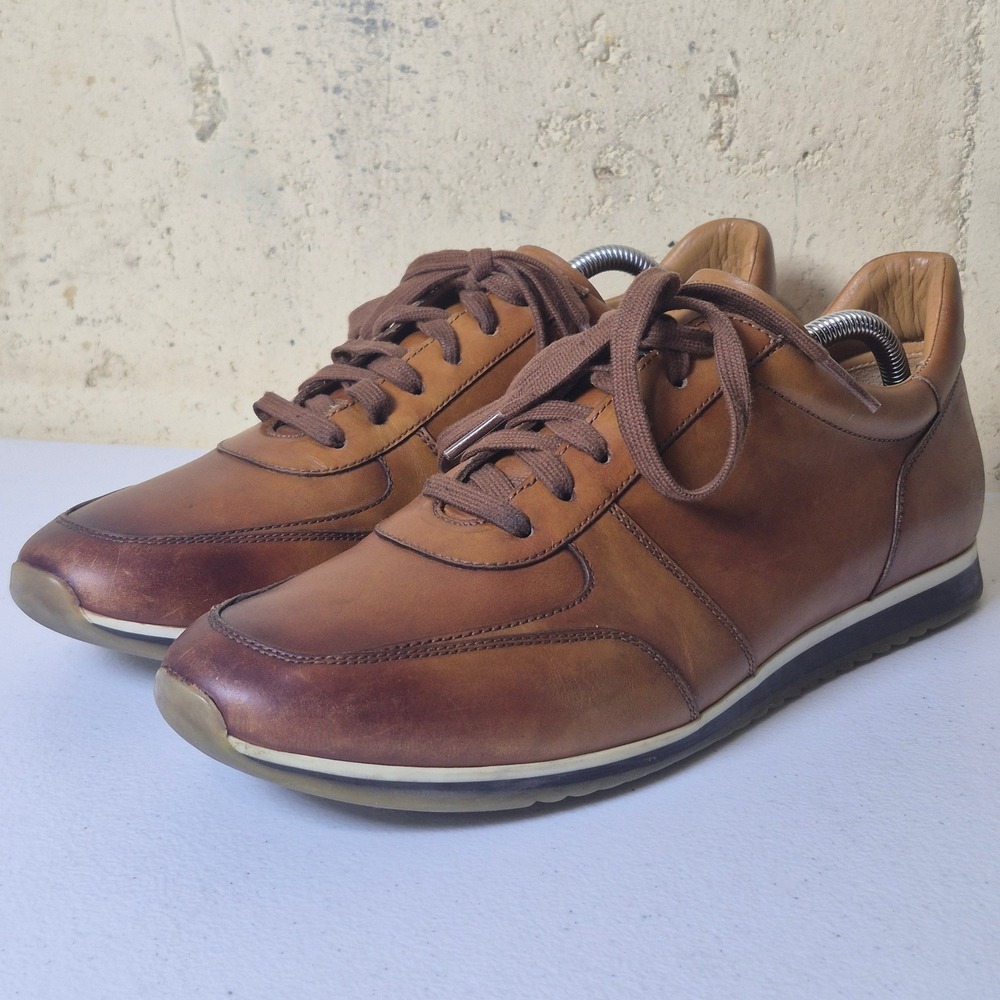 Magnanni Sneakers Mens 9 Cognac Brown Leather Low Top Lace Up Made in Portugal